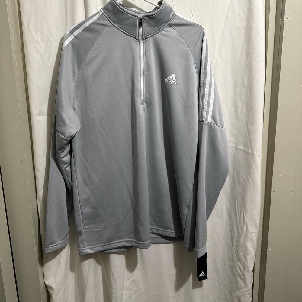 Adidas Men's Grey quarter zip long sleeve pull over